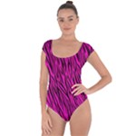 Hot Pink Zebra Stripes Short Sleeve Leotard (Ladies)