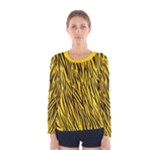 Yellow Zebra Stripes Animal Print Fur Women s Long Sleeve Tee