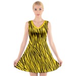 Yellow Zebra Stripes Animal Print Fur  V-Neck Sleeveless Dress