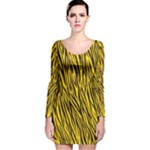 Yellow Zebra Stripes Animal Print Fur  Long Sleeve Velvet Bodycon Dress