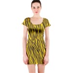 Yellow Zebra Stripes Animal Print Fur Short Sleeve Bodycon Dress