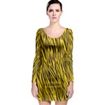 Yellow Zebra Stripes Animal Print Fur Long Sleeve Bodycon Dress