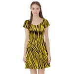 Yellow Zebra Stripes Animal Print Fur Short Sleeve Skater Dress