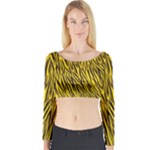 Yellow Zebra Stripes Animal Print Fur Long Sleeve Crop Top (Tight Fit)