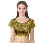 Yellow Zebra Stripes Animal Print Fur Short Sleeve Crop Top (Tight Fit)