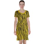 Yellow Zebra Stripes Animal Print Fur Short Sleeve Nightdress