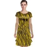 Yellow Zebra Stripes Animal Print Fur Cap Sleeve Nightdress