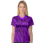 Purple Zebra Animal Print Fur  Women s V-Neck Sport Mesh Tee