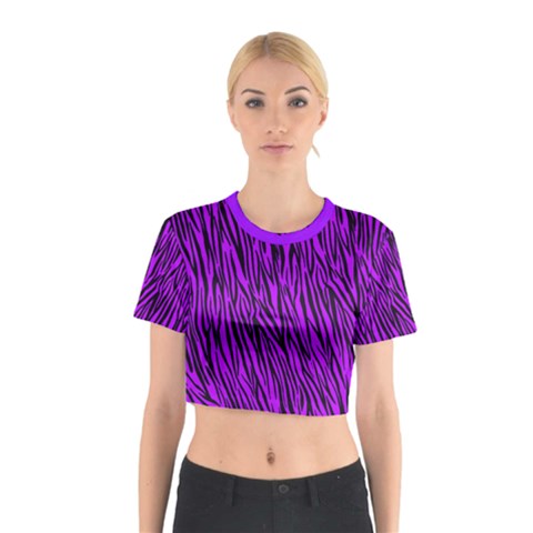 Purple Zebra Animal Print Fur Cotton Crop Top from ArtsNow.com