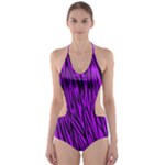 Purple Zebra Animal Print Fur  Cut-Out One Piece Swimsuit