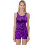 Purple Zebra Animal Print Fur  One Piece Boyleg Swimsuit