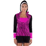 Hot Pink Zebra Stripes Women s Long Sleeve Hooded T-shirt