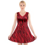 Red Zebra Stripes Animal Print Pattern V-Neck Sleeveless Dress