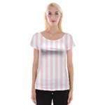 Vertical Stripes - White and Piggy Pink Women s Cap Sleeve Top