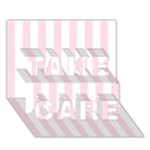 Vertical Stripes - White and Piggy Pink TAKE CARE 3D Greeting Card (7x5)