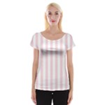 Vertical Stripes - White and Pale Pink Women s Cap Sleeve Top