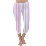 Vertical Stripes - White and Classic Rose Pink Capri Winter Leggings