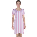 Vertical Stripes - White and Cotton Candy Pink Short Sleeve Nightdress