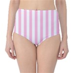 Vertical Stripes - White and Cotton Candy Pink High-Waist Bikini Bottoms