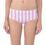 Vertical Stripes - White and Cotton Candy Pink Mid-Waist Bikini Bottoms