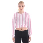 Vertical Stripes - White and Cotton Candy Pink Women s Cropped Sweatshirt