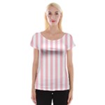 Vertical Stripes - White and Pink Women s Cap Sleeve Top