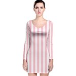 Vertical Stripes - White and Pink Long Sleeve Velvet Bodycon Dress