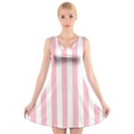 Vertical Stripes - White and Pink V-Neck Sleeveless Dress