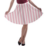 Vertical Stripes - White and Pink A-line Skater Skirt