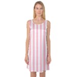 Vertical Stripes - White and Pink Sleeveless Satin Nightdress