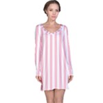 Vertical Stripes - White and Pink Long Sleeve Nightdress