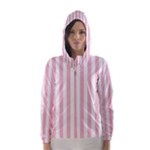 Vertical Stripes - White and Pink Hooded Wind Breaker (Women)