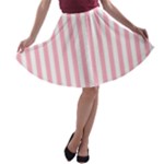 Vertical Stripes - White and Cherry Blossom Pink A-line Skater Skirt