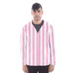 Vertical Stripes - White and Cherry Blossom Pink Hooded Wind Breaker (Men)