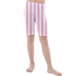 Vertical Stripes - White and Cherry Blossom Pink Kid s Mid Length Swim Shorts