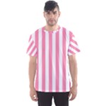 Vertical Stripes - White and Flamingo Pink Men s Sport Mesh Tee