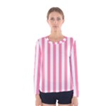 Vertical Stripes - White and Flamingo Pink Women s Long Sleeve T-shirt