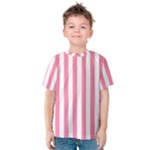 Vertical Stripes - White and Flamingo Pink Kid s Cotton Tee