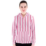 Vertical Stripes - White and Flamingo Pink Women s Zipper Hoodie