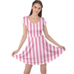 Vertical Stripes - White and Flamingo Pink Cap Sleeve Dress