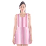 Vertical Stripes - White and Flamingo Pink Scoop Neck Skater Dress