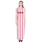 Vertical Stripes - White and Flamingo Pink Short Sleeve Maxi Dress