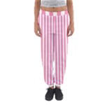 Vertical Stripes - White and Flamingo Pink Women s Jogger Sweatpants