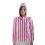 Vertical Stripes - White and Flamingo Pink Hooded Wind Breaker (Women)