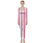 Vertical Stripes - White and Flamingo Pink Long Sleeve Catsuit