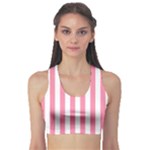 Vertical Stripes - White and Flamingo Pink Women s Sports Bra