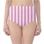 Vertical Stripes - White and Flamingo Pink High-Waist Bikini Bottoms