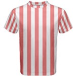 Vertical Stripes - White and Coral Pink Men s Cotton Tee