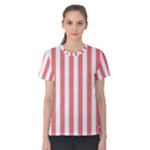 Vertical Stripes - White and Coral Pink Women s Cotton Tee