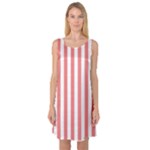 Vertical Stripes - White and Coral Pink Sleeveless Satin Nightdress